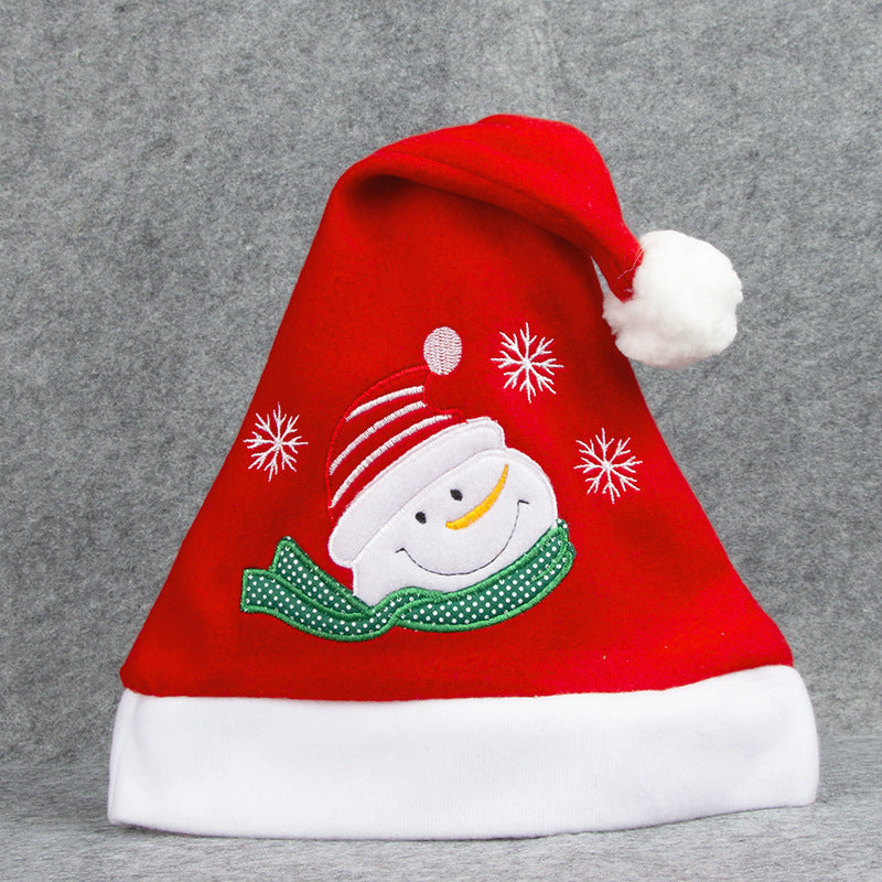 Cartoon Christmas Hat With Elk Santa Claus Embroidery Design Holiday Party Decoration Fuzzy Hat