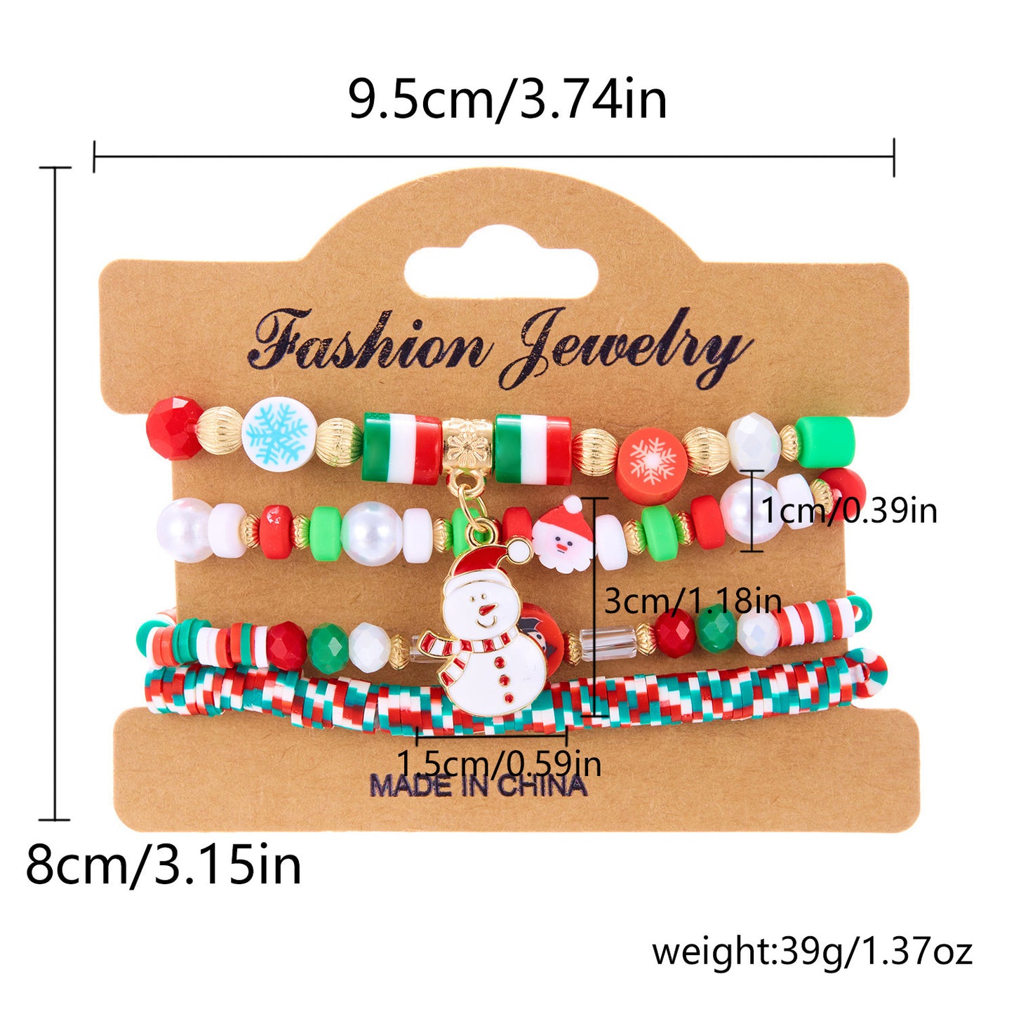 Christmas Snowman Bracelet Handmade Beaded Suit