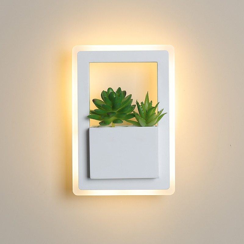 Modern LED Bedside Wall Lamp White Color with Plant LED Wall Lights for Bedroom Living Room Wall Sconce