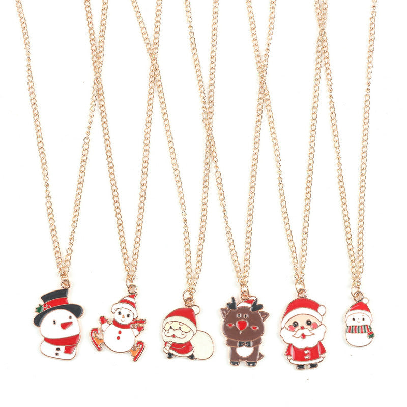 Christmas Necklace Cute Cartoon Santa Claus Snowman Elk Pendant Necklace Xmas New Year Festival Ear Jewelry Gifts